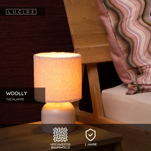 Lucide WOOLLY - Tischlampe - Ø 16 cm - 1xE14 - Rosa - USP